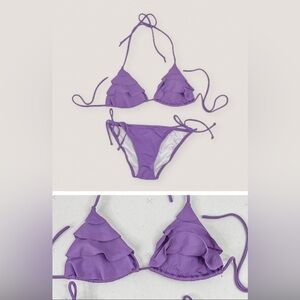 Purple lilac ruffle triangle bikini set top size large bottom size medium